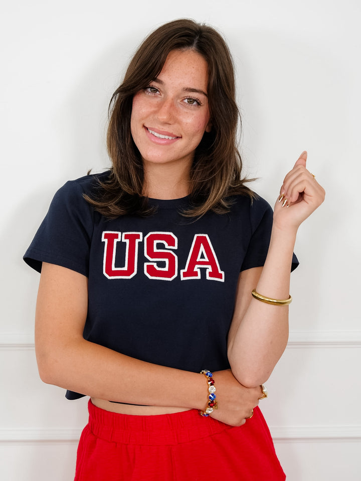 Short Sleeve Stitched USA Top