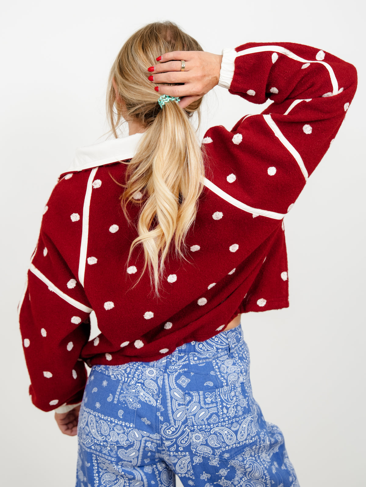 Plus/Reg Polka Dot Half Zip Up Fleece Pullover