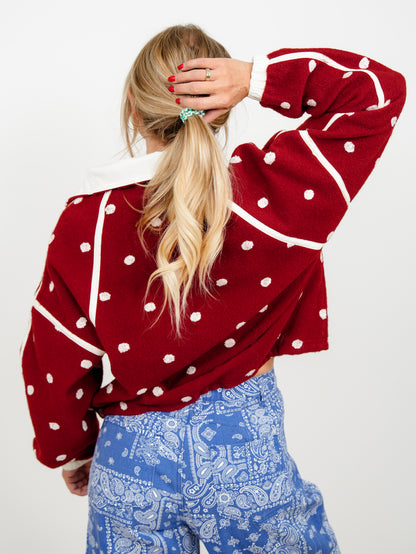 Plus/Reg Polka Dot Half Zip Up Fleece Pullover