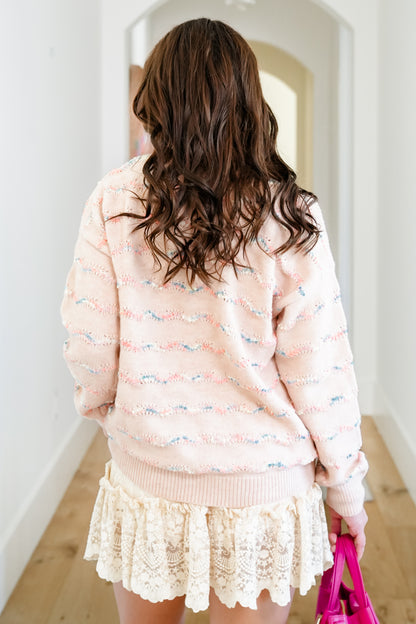 Popcorn Stripe Long Sleeve Round Neck Sweater