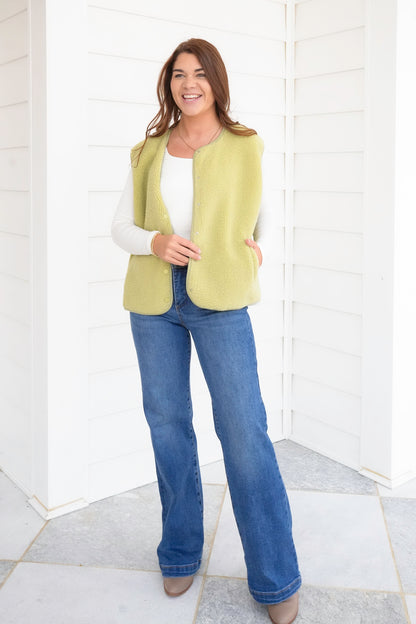Sherpa Button Down Vest With Side Pockets
