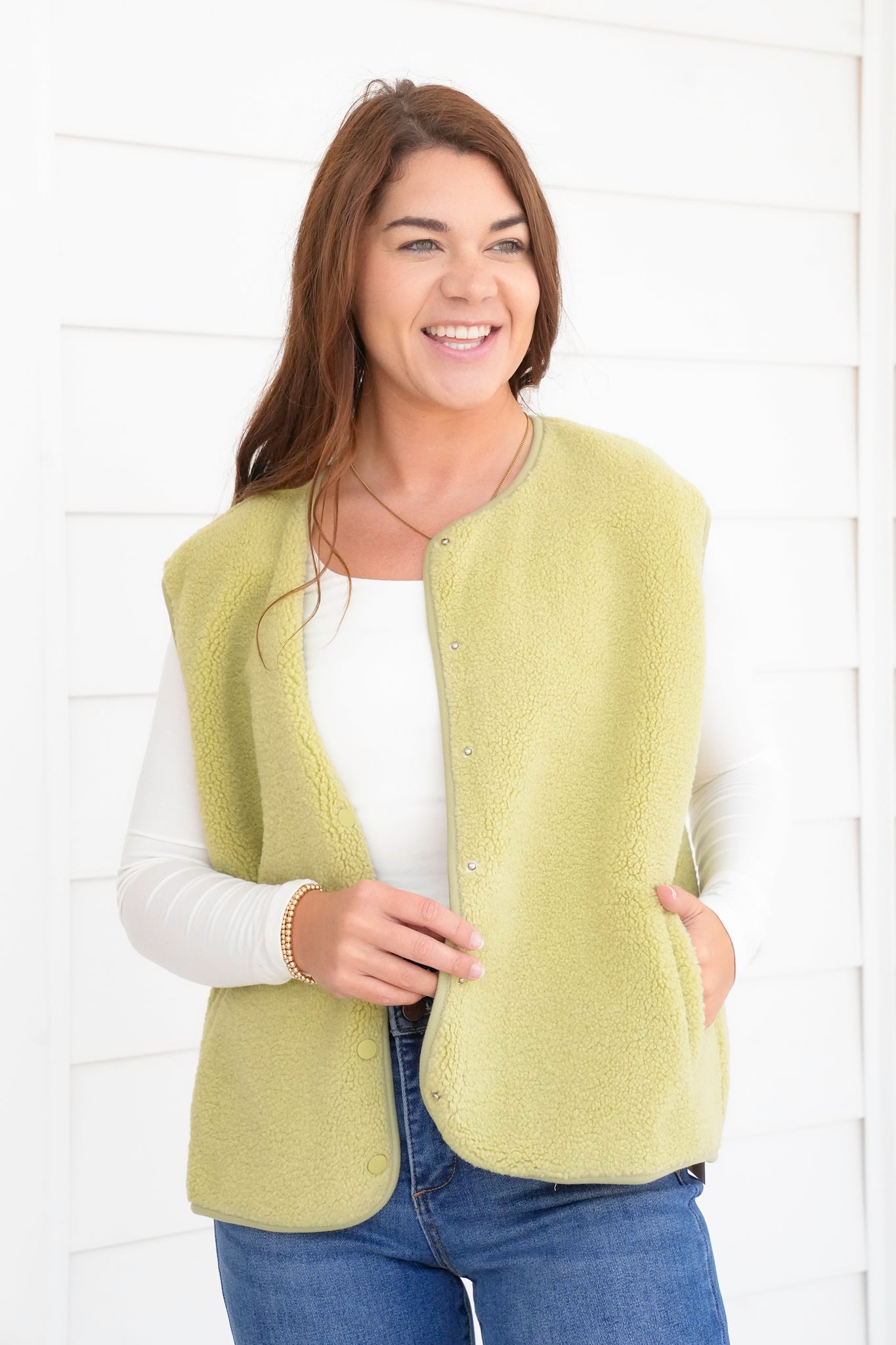 Sherpa Button Down Vest With Side Pockets