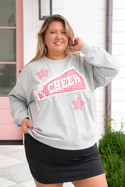 Long Sleeve Crewneck Top with Cheer Patch
