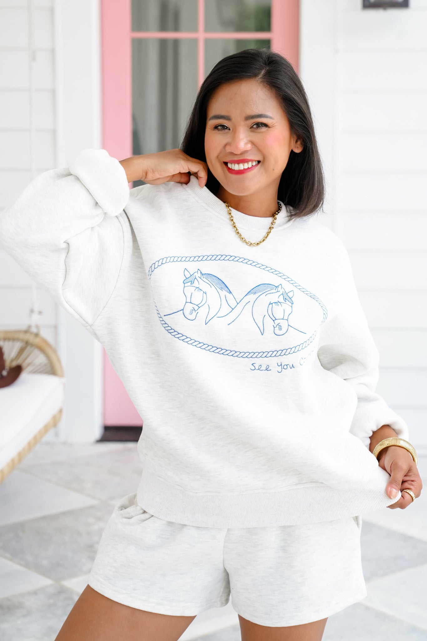 Long Sleeve  Embroidered "See You Cowboy" Sweatshirt