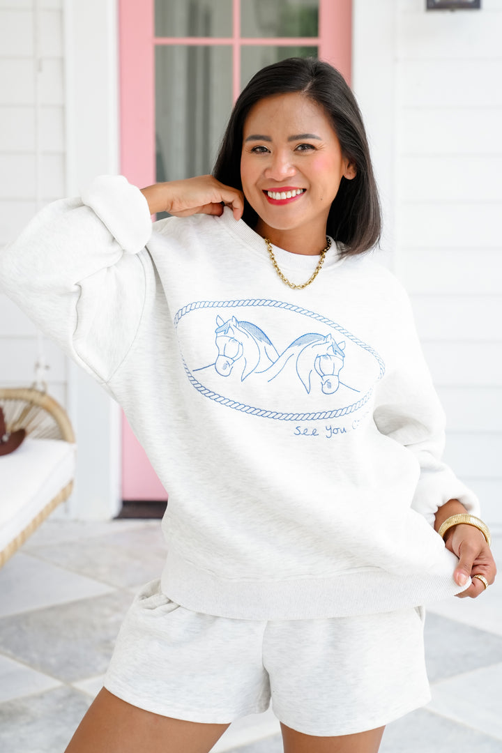 Long Sleeve  Embroidered "See You Cowboy" Sweatshirt