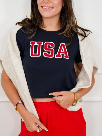 Short Sleeve Stitched USA Top