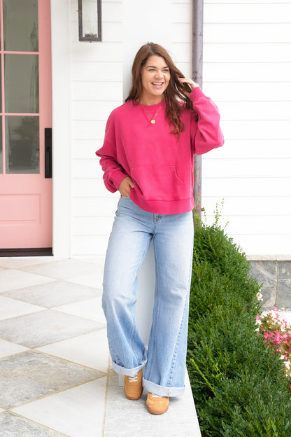 Long Sleeve Pullover Sweatshirt with Kangaroo Pocket