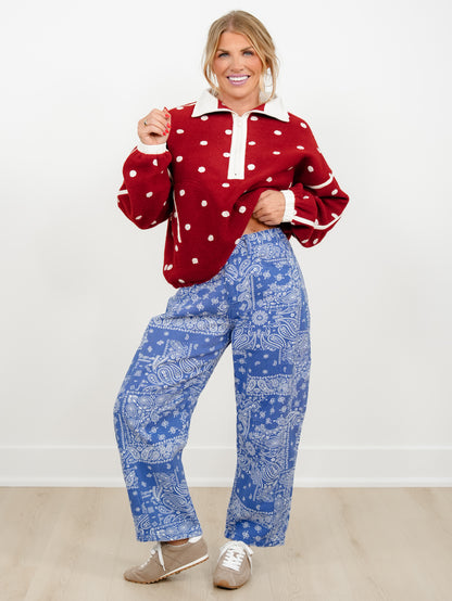 Restock! Plus/Reg Blue Bandana Print Barrel Pants