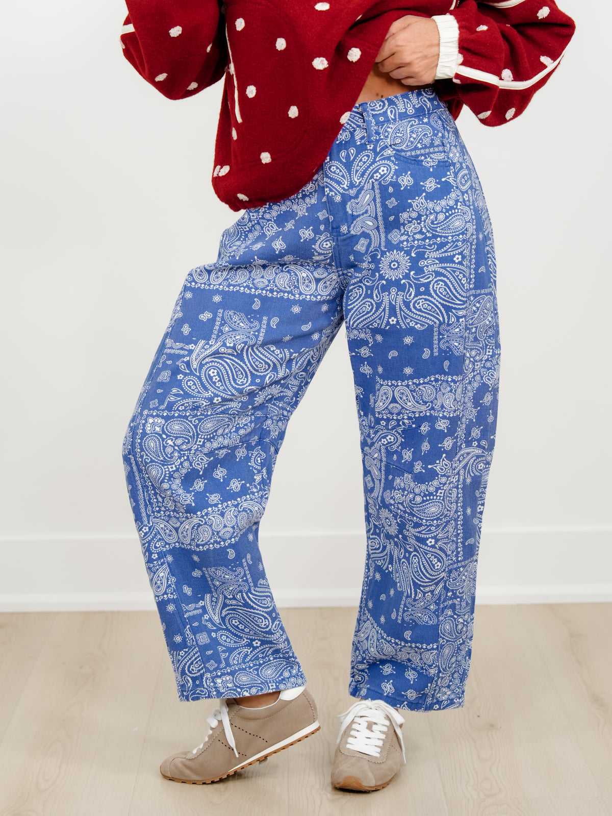Restock! Plus/Reg Blue Bandana Print Barrel Pants