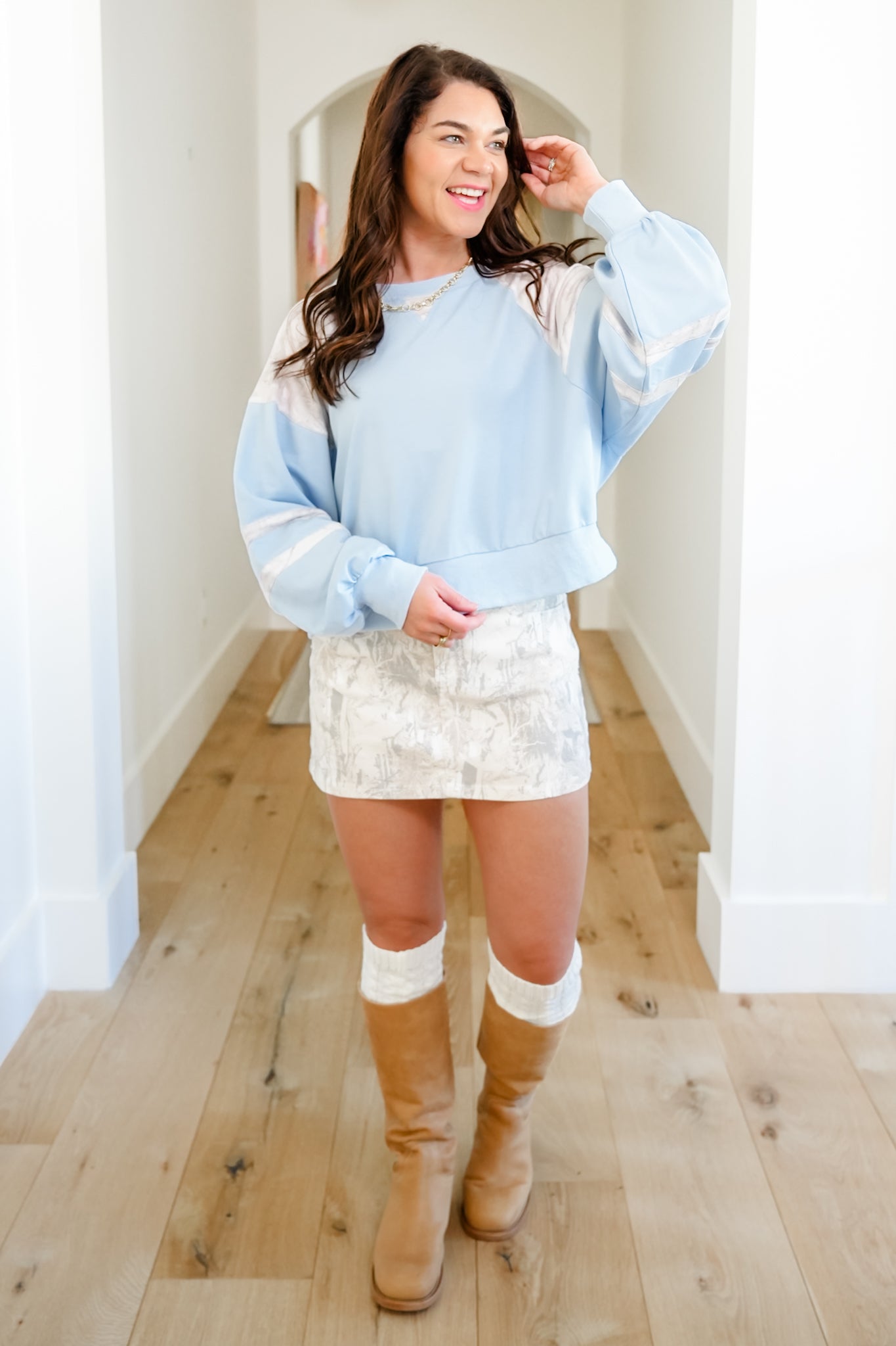 Plus/Reg Long Sleeve Pullover Sweatshirt with Camo Accents