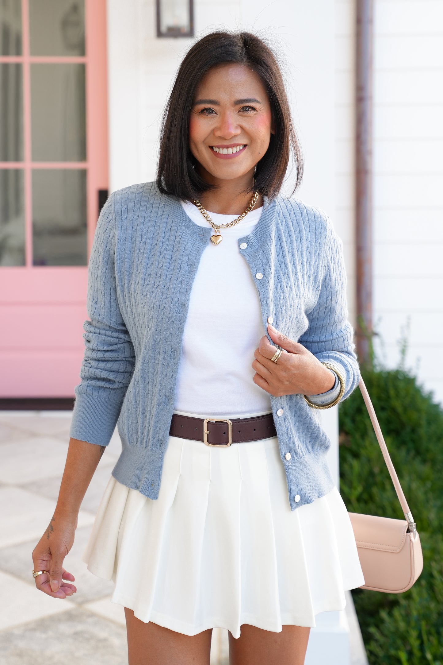 Blue Cable Knit Long Sleeve Button Down Cardigan