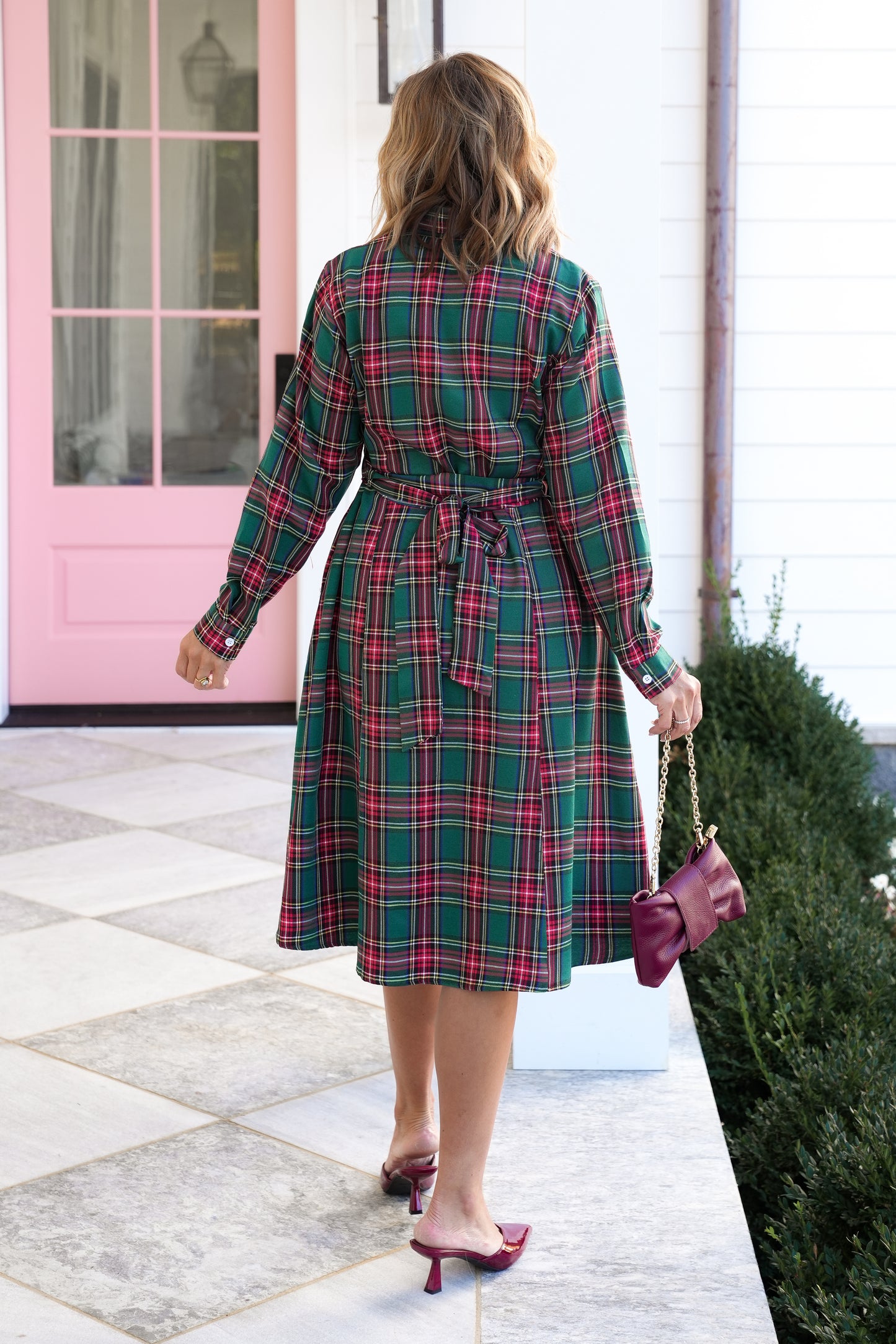Plus/Reg Plaid Long Sleeve Button Down Midi Dress