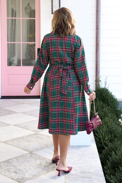Plus/Reg Plaid Long Sleeve Button Down Midi Dress