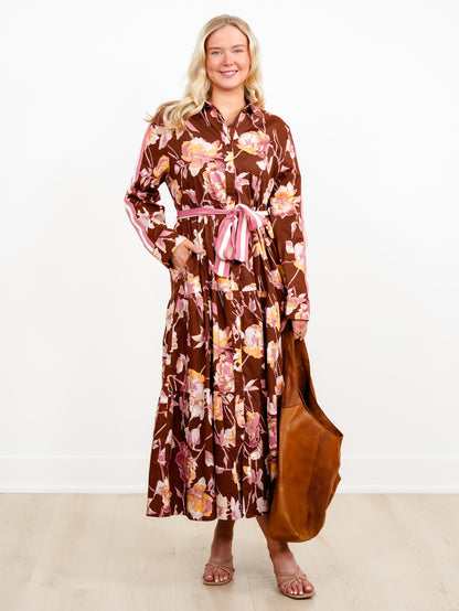 Plus/Reg Floral Long Sleeve Button Down Midi Dress - Freckled Poppy