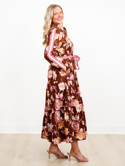 Plus/Reg Floral Long Sleeve Button Down Midi Dress - Freckled Poppy