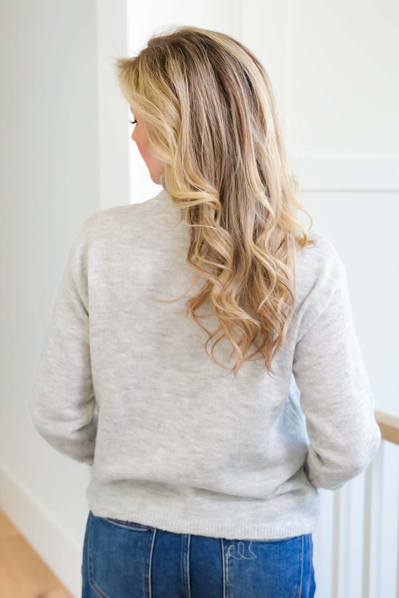 Grey Long Sleeve Half Button Up Pullover Sweater