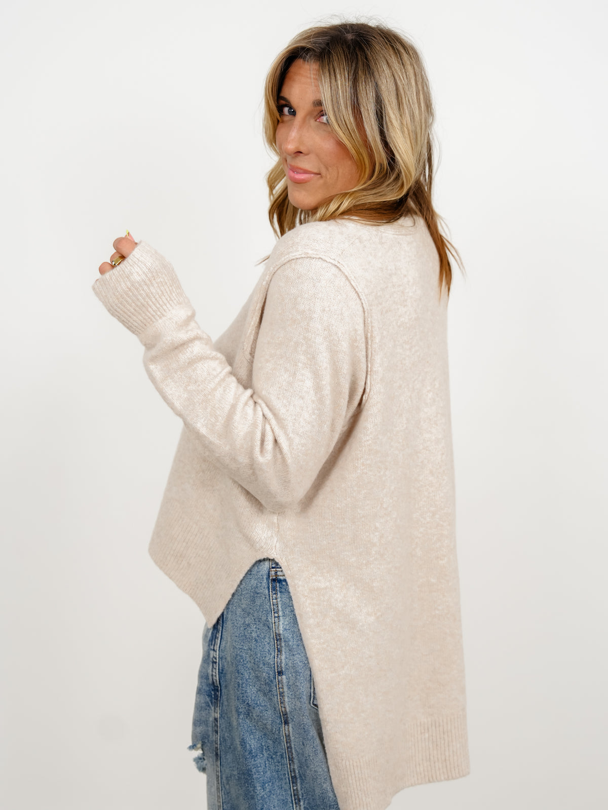 Plus/Reg Long Sleeve Button Down Hi-Lo Cardigan
