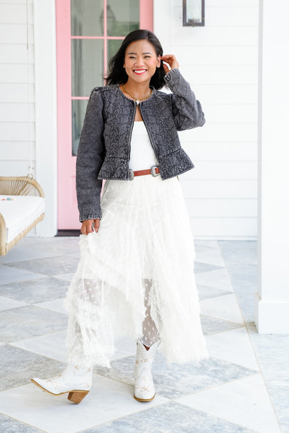 Quilted Peplum Zip Up Crop Jacket