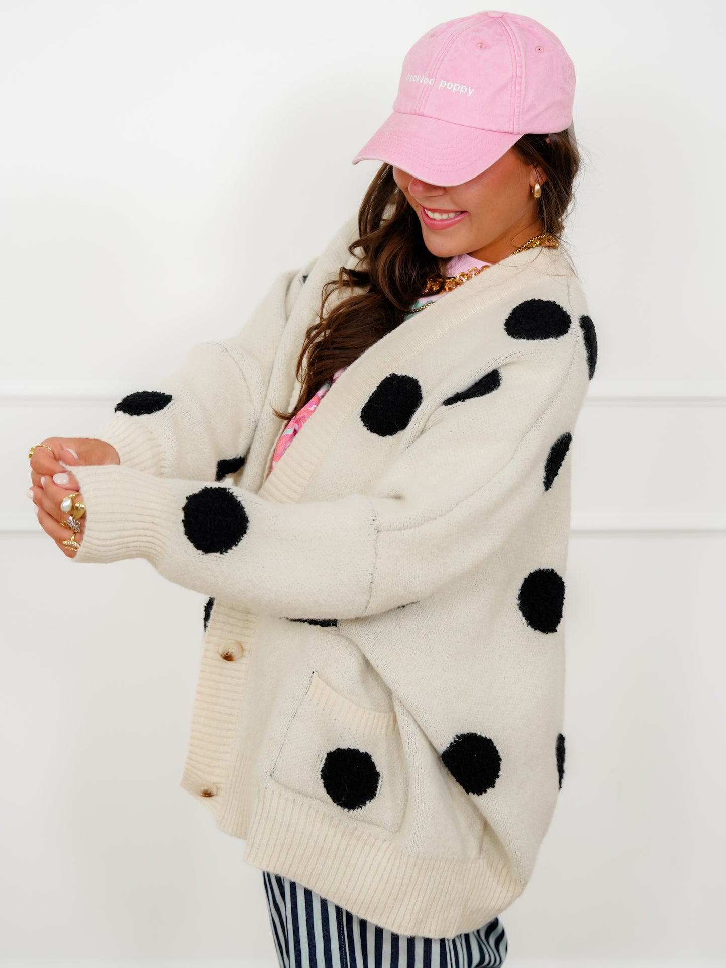 Polka Dot Long Sleeve Button Down Cardigan