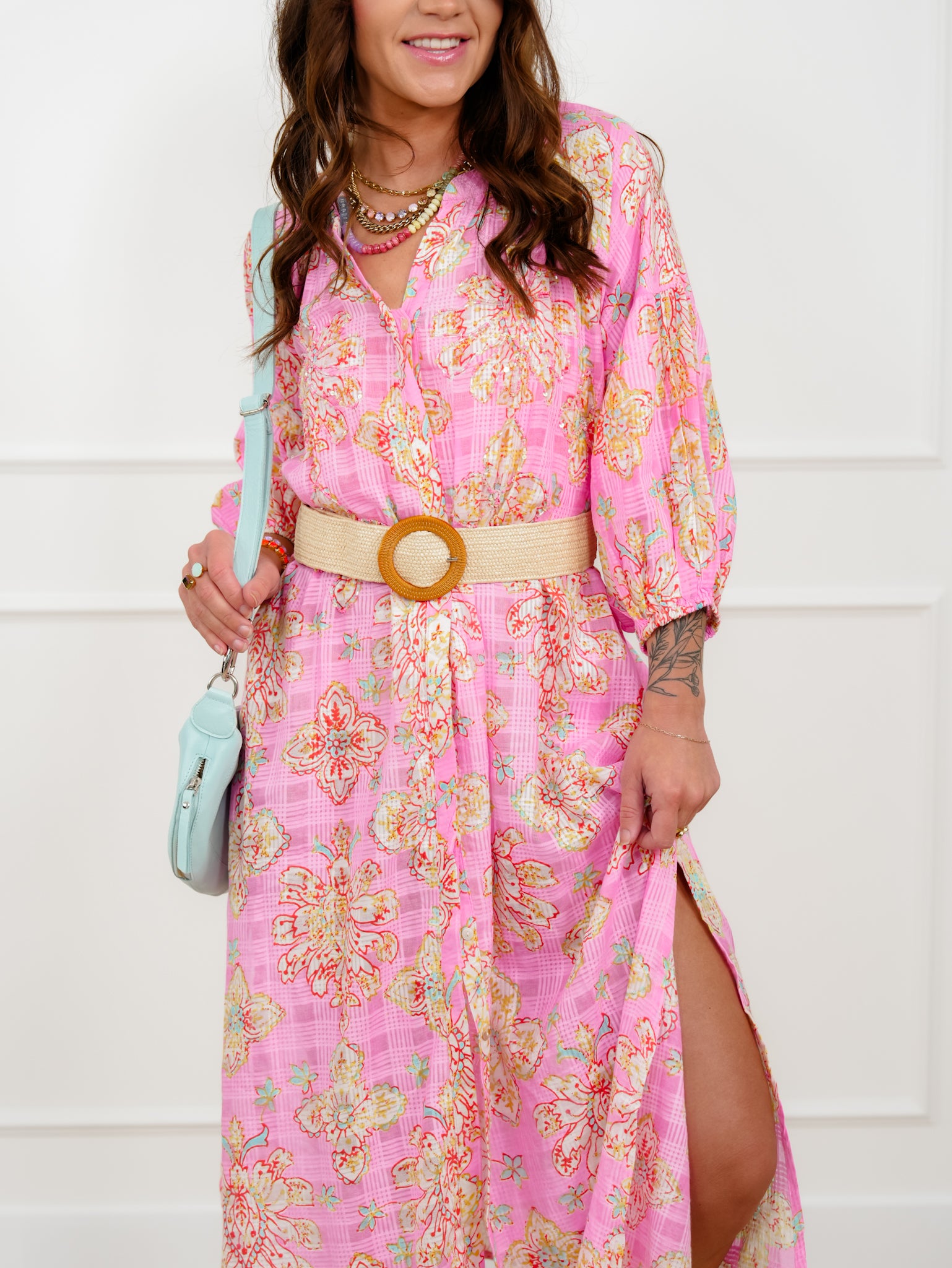 button front midi dress pattern POL Floral Print Half Puff Sleeve Button Down Midi Dress – Freckled Poppy