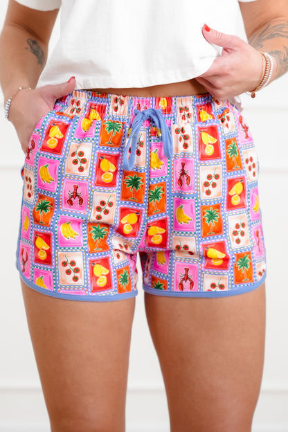 Plus/Reg Paradise Print Elastic Waist Shorts