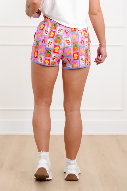 Plus/Reg Paradise Print Elastic Waist Shorts