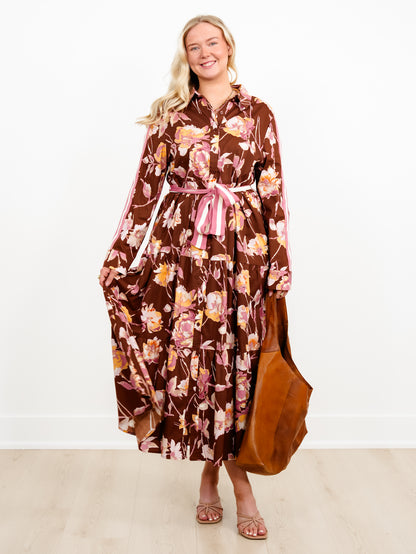 Plus/Reg Floral Long Sleeve Button Down Midi Dress - Freckled Poppy