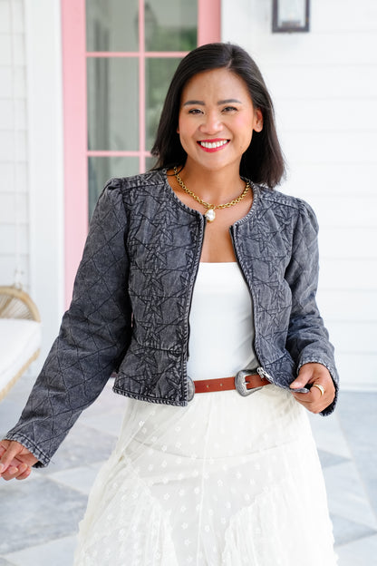 Quilted Peplum Zip Up Crop Jacket