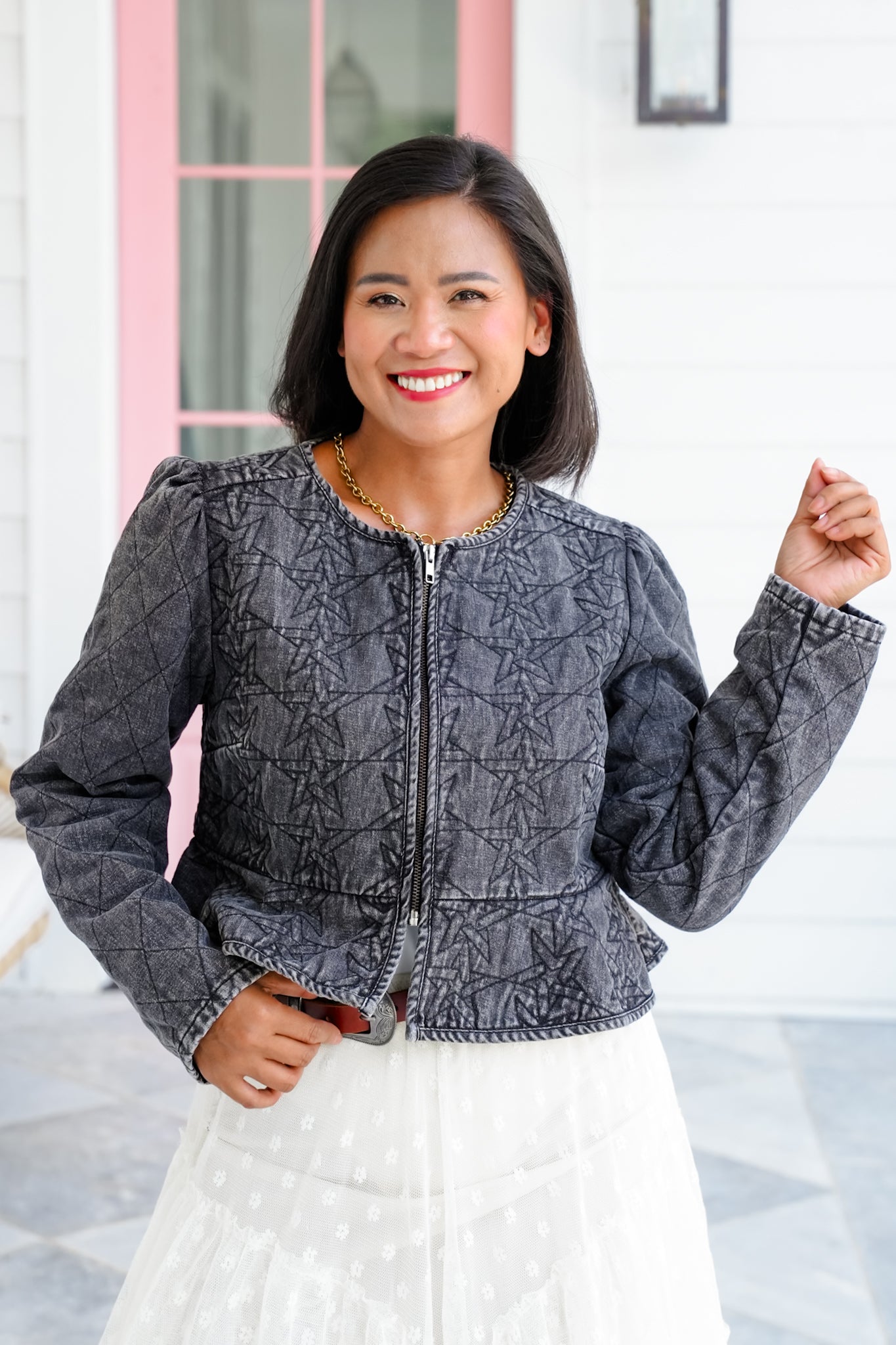 Quilted Peplum Zip Up Crop Jacket