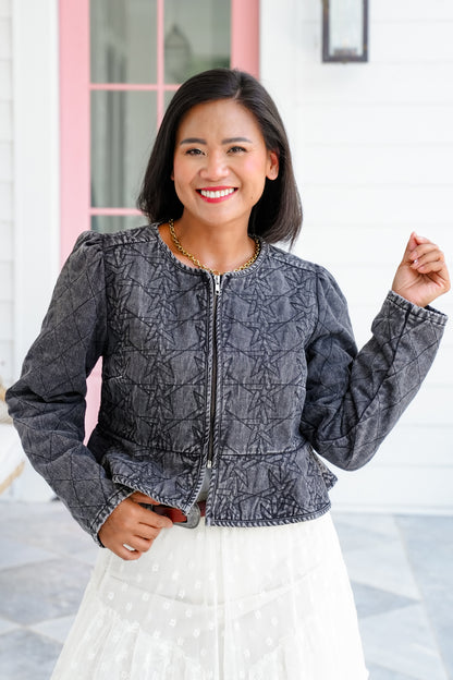 Quilted Peplum Zip Up Crop Jacket