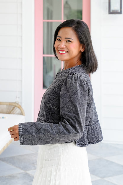 Quilted Peplum Zip Up Crop Jacket