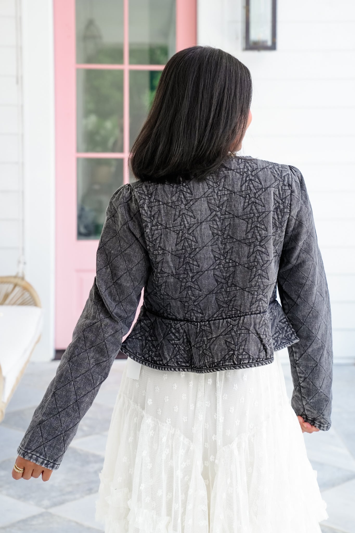 Quilted Peplum Zip Up Crop Jacket