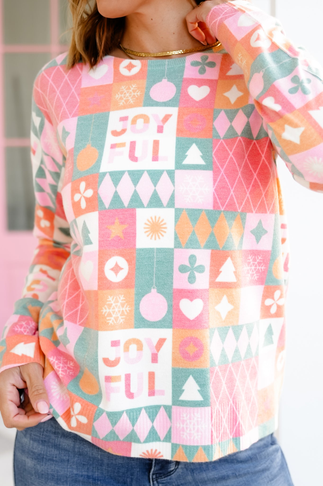 Plus/Reg Long Sleeve "Joyful" Pullover Sweater