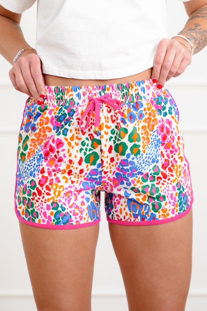 Plus/Reg Multi Color Leopard Print Elastic Waist Shorts
