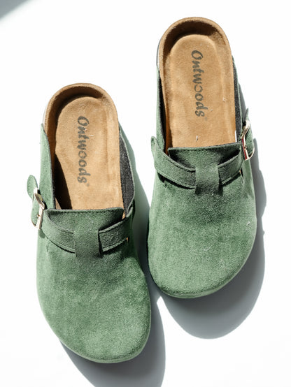Vegan Suede Buckle Strap Clog Mule