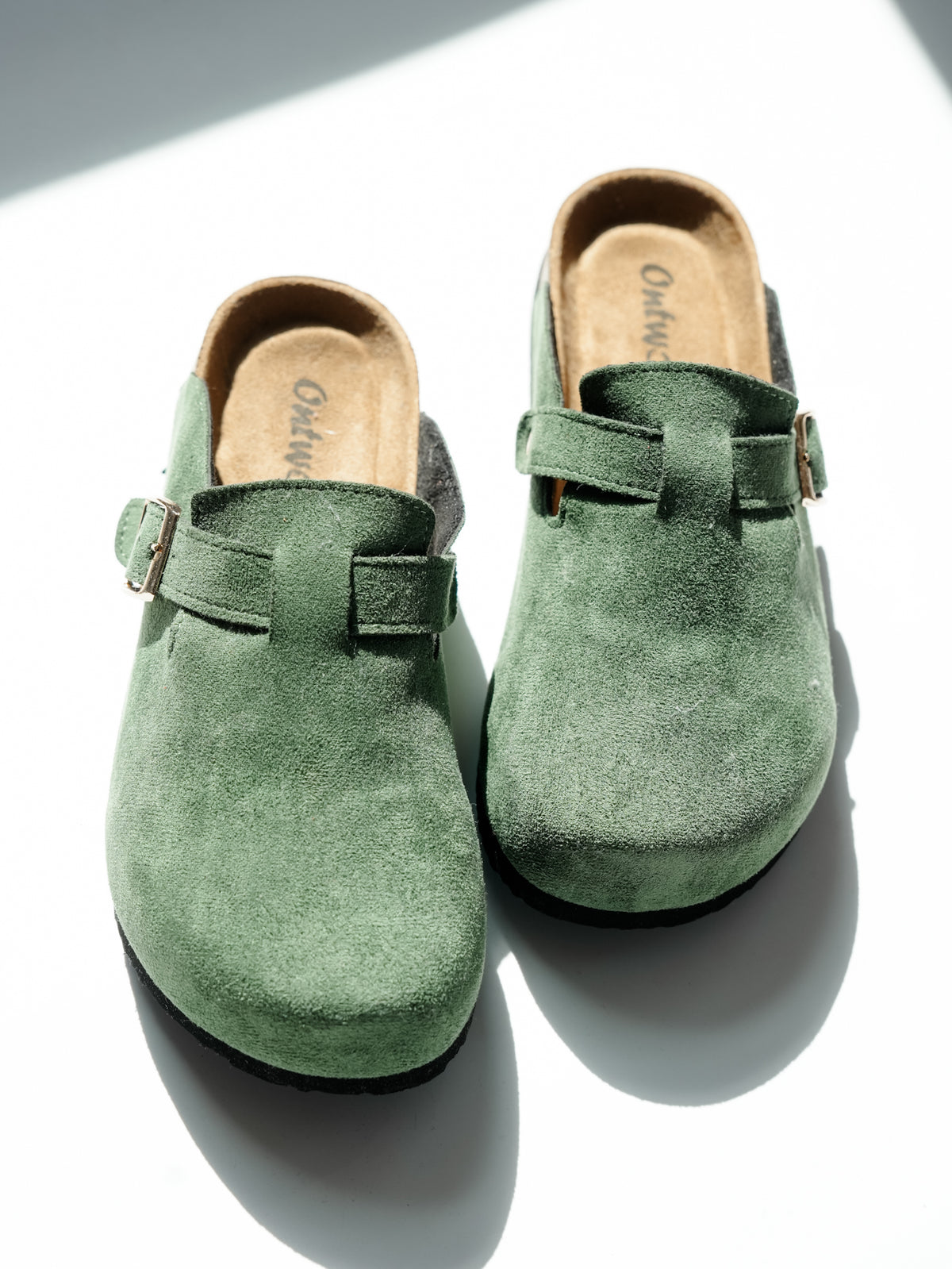 Vegan Suede Buckle Strap Clog Mule
