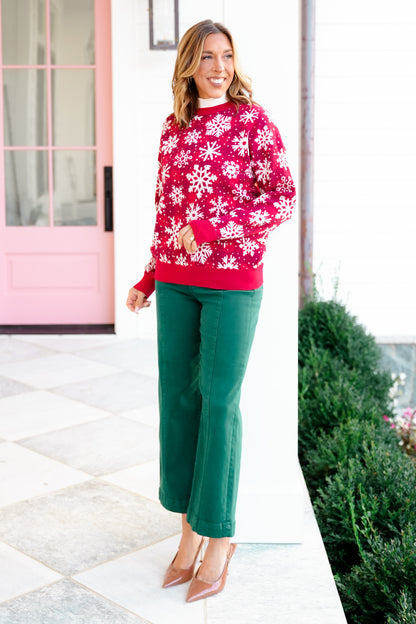 Plus/Reg Snowflake Pattern Long Sleeve Pullover Sweater