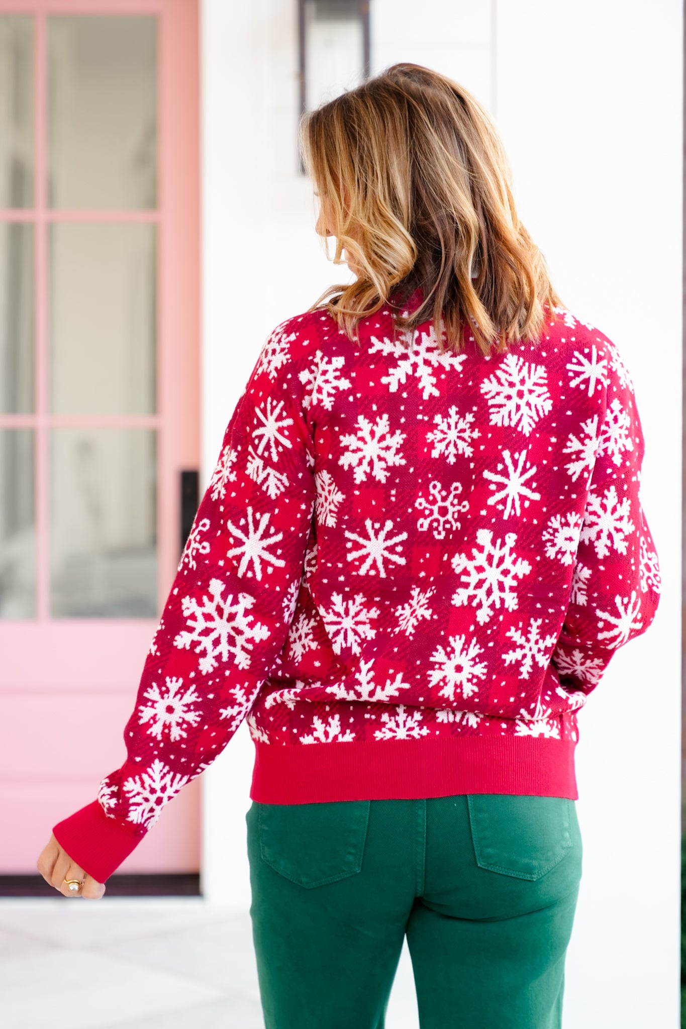 Plus/Reg Snowflake Pattern Long Sleeve Pullover Sweater