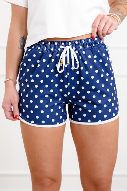 Plus/Reg Navy Polka Dot Elastic Waist Shorts
