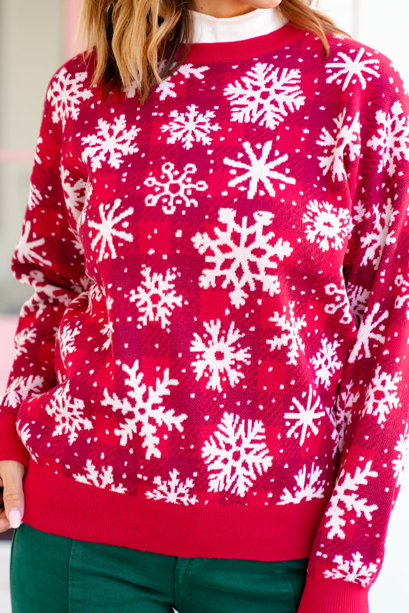 Plus/Reg Snowflake Pattern Long Sleeve Pullover Sweater