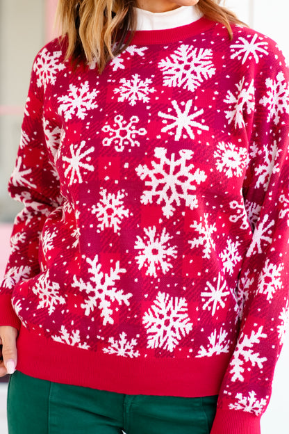 Plus/Reg Snowflake Pattern Long Sleeve Pullover Sweater