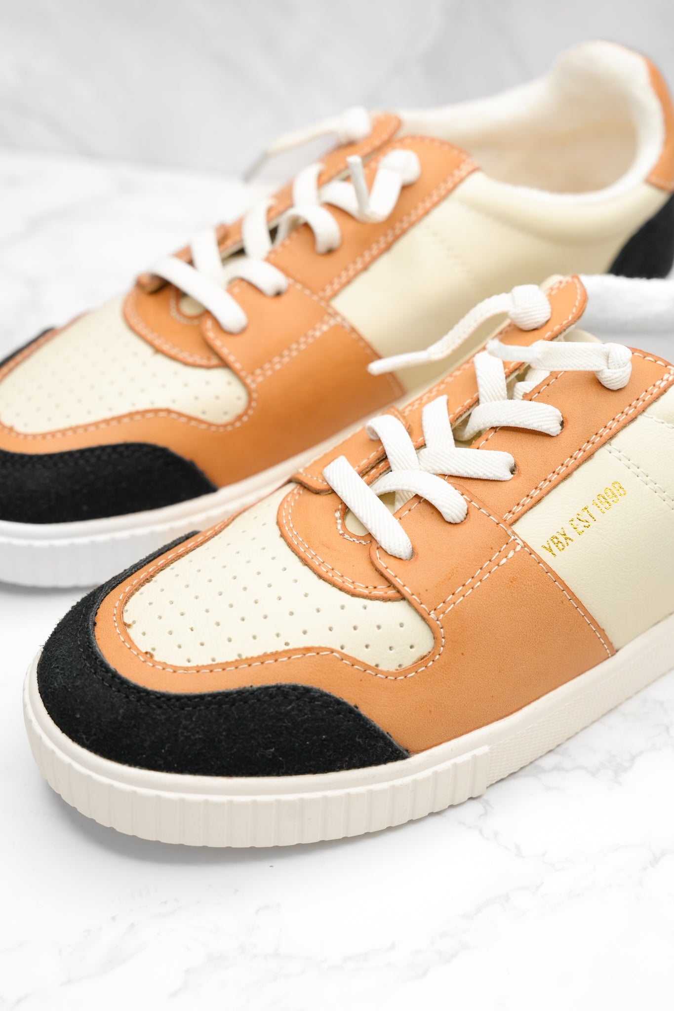 Yellow Box Metallic Accent Mixed Material Lace Up Sneaker