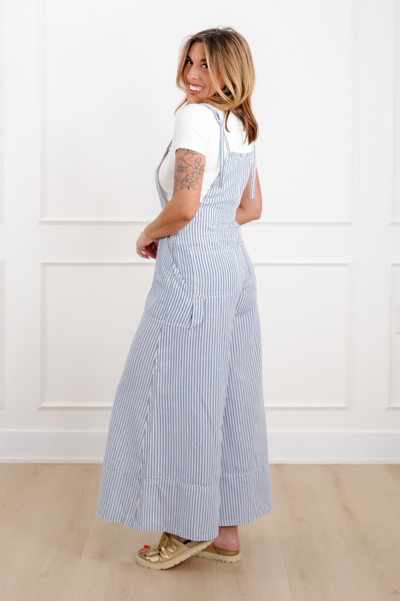 Blue Stripe Wide Leg Overalls