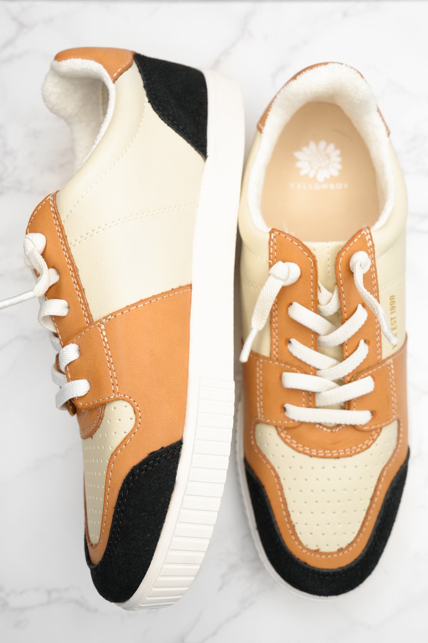 Yellow Box Metallic Accent Mixed Material Lace Up Sneaker