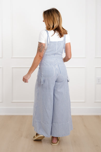 Blue Stripe Wide Leg Overalls