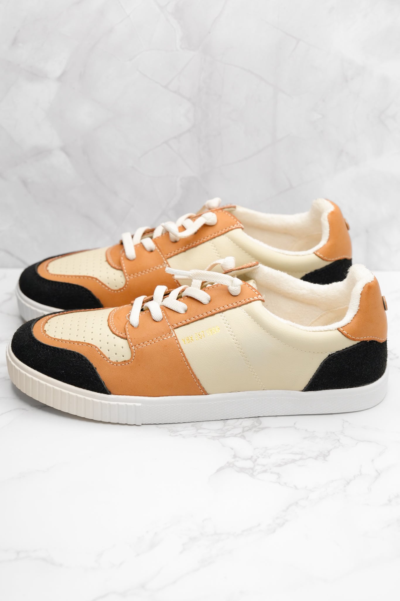 Yellow Box Metallic Accent Mixed Material Lace Up Sneaker