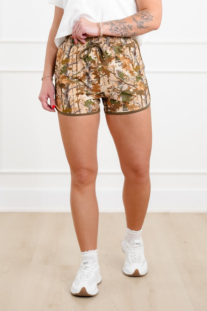 Plus/Reg Camo Print Elastic Waist Shorts