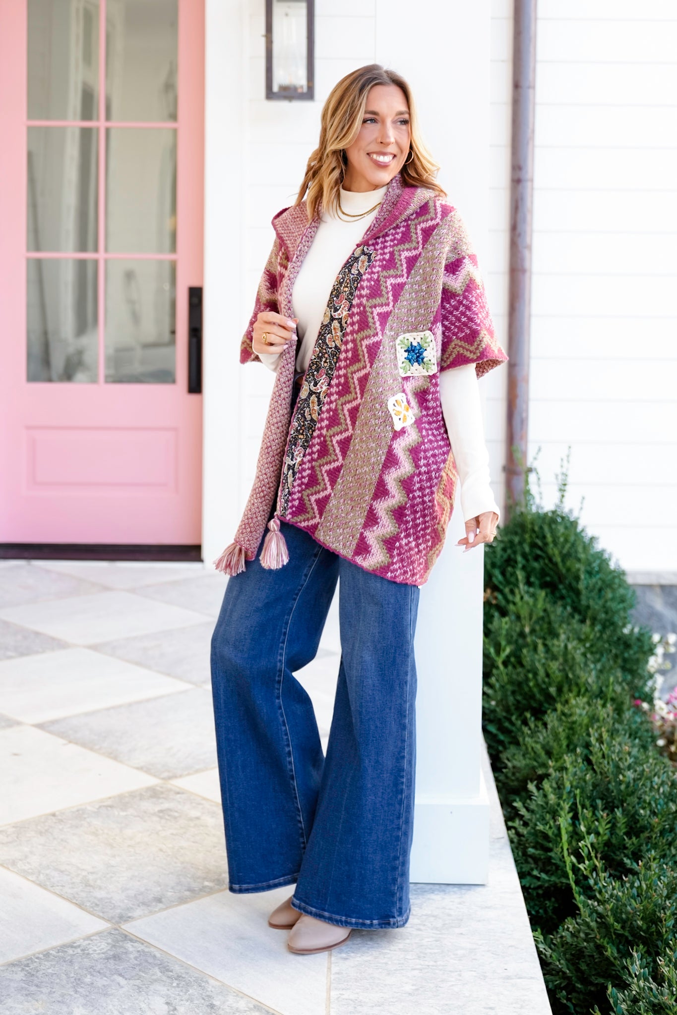 POL Knit Hoodie Poncho Cardigan Sweater