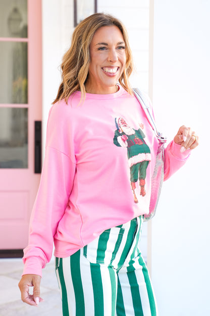 Plus/Reg Santa with Champagne Long Sleeve Sweatshirt