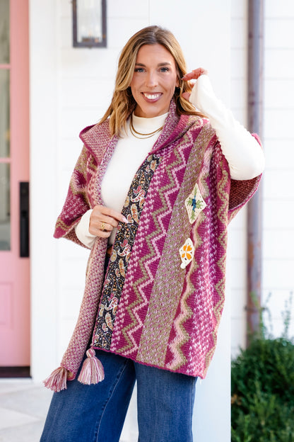 POL Knit Hoodie Poncho Cardigan Sweater